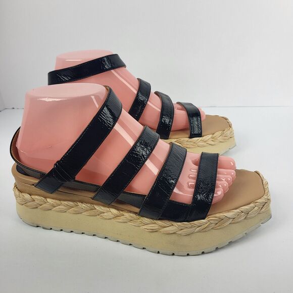 PALOMA BARCELO Black leather platform sandal woven raffia Size 39 - Picture 3 of 15